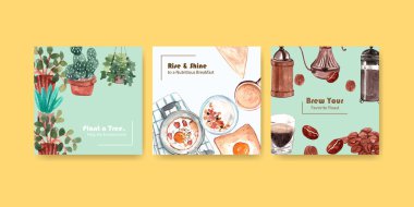 Günlük hayat ilanları broşür ve pazarlama suluboya çizimi için şablon tasarımı