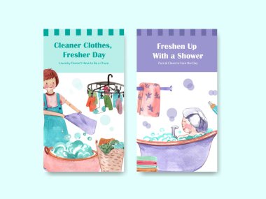 Çevrimiçi suluboya illüstrasyonunun reklam ve pazarlanması için günlük yaşam tasarımı ile Instagram şablonu