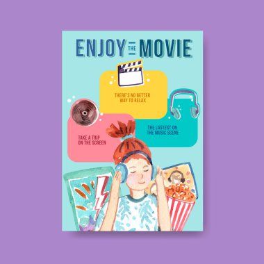 Broşür ve broşür ve broşür suluboya illüstrasyonu için günlük yaşam tasarımı ile bilgi şablonu