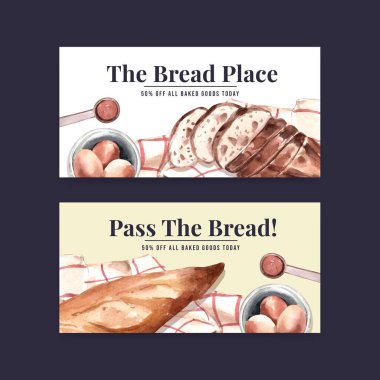 Sosyal medya ve çevrimiçi topluluk suluboya çizimi için fırın ile Twitter şablonu tasarımı