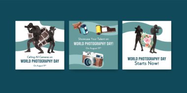 Broşür ve broşür için dünya fotoğrafçılık günüyle şablon tasarımını tanıt