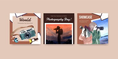Broşür ve broşür için dünya fotoğrafçılık günüyle şablon tasarımını tanıt