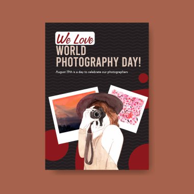 Broşür ve broşür ve broşür için dünya fotoğrafçılık günüyle birlikte poster şablonu tasarımı