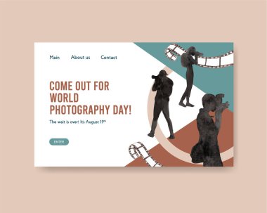 İnternet sitesi şablon tasarımı İnternet ve çevrimiçi topluluk suluboya illüstrasyonu için dünya fotoğrafçılık günü