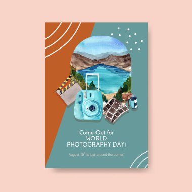 Broşür ve broşür ve broşür için dünya fotoğrafçılık günüyle birlikte poster şablonu tasarımı