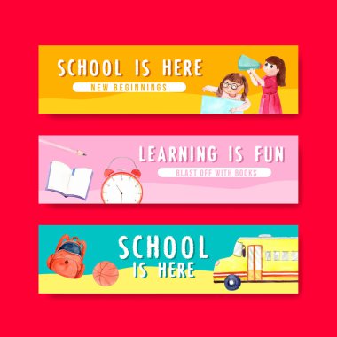 Broşür ve pazarlama suluboya Vektör İllüstrasyonunun afiş şablonuyla okula ve eğitim konseptine dönüş