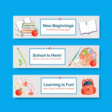 Broşür ve pazarlama suluboya Vektör İllüstrasyonunun afiş şablonuyla okula ve eğitim konseptine dönüş