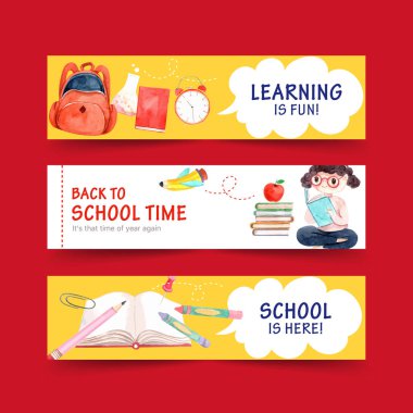 Broşür ve pazarlama suluboya Vektör İllüstrasyonunun afiş şablonuyla okula ve eğitim konseptine dönüş