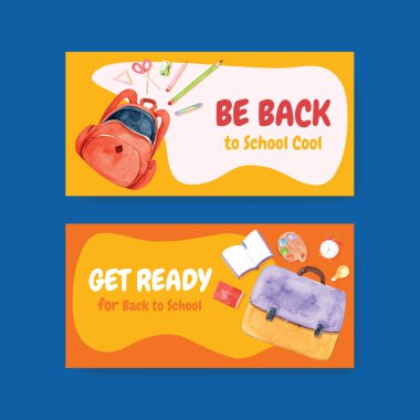 İnternet üzerinden ve dijital pazarlama suluboya Vektör İllüstrasyonu için twitter şablonu ile okul ve eğitim kavramına dönüş