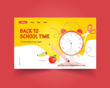 İnternet ve İnternet üzerinden reklam ve suluboya Vektör İllüstrasyonu web sitesi şablonuyla okula ve eğitime dönüş