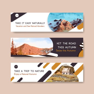 Pazarlama ve broşür için sonbahar tasarımlı sancak şablonu. Sonbahar mevsimleri suluboya vektör çizimi