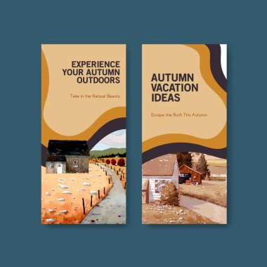 Broşür ve broşür için sonbahar tasarımı peyzajlı el ilanı şablonu. Sonbahar mevsimleri suluboya vektör çizimi