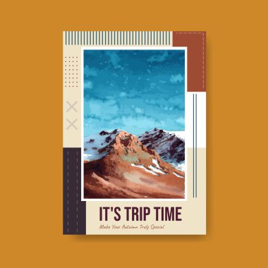 Broşür ve reklam için sonbahar tasarımlı bir poster şablonu. Sonbahar mevsimleri suluboya vektör çizimi