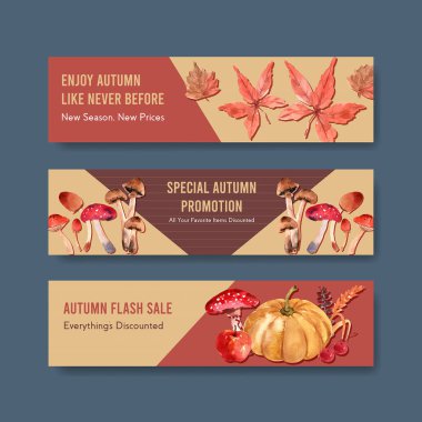 Sancak şablonu pazarlama ve suluboya vektör illüstrasyonu tanıtımı için sonbahar günlük konsept tasarımı