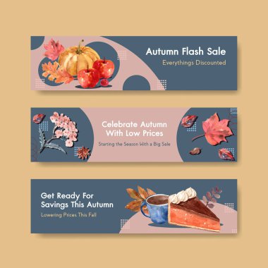 Sancak şablonu pazarlama ve suluboya vektör illüstrasyonu tanıtımı için sonbahar günlük konsept tasarımı