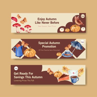 Sancak şablonu pazarlama ve suluboya vektör illüstrasyonu tanıtımı için sonbahar günlük konsept tasarımı