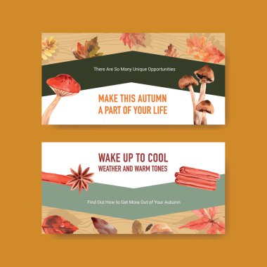 Çevrimiçi topluluk ve sosyal medya suluboya vektör illüstrasyonu için sonbahar günlük konsept tasarımı ile Twitter şablonu