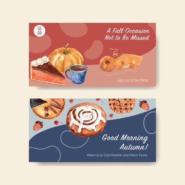 Çevrimiçi topluluk ve sosyal medya suluboya vektör illüstrasyonu için sonbahar günlük konsept tasarımı ile Twitter şablonu