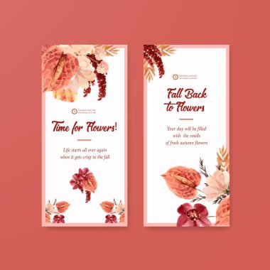 Broşür ve broşür ve broşür için sonbahar çiçeği konsepti tasarımlı el ilanı şablonu