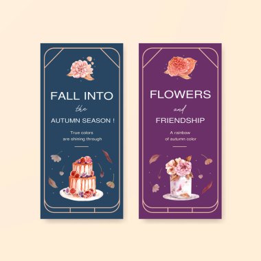 Broşür ve broşür ve broşür için sonbahar çiçeği konsepti tasarımlı el ilanı şablonu