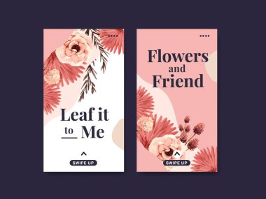 Sosyal medya ve dijital pazarlama suluboya resimleme için sonbahar çiçeği konsepti tasarımı ile Instagram şablonu