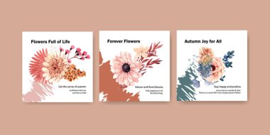 Reklam ve pazarlama suluboya resimleme için sonbahar çiçeği konsepti tasarımı