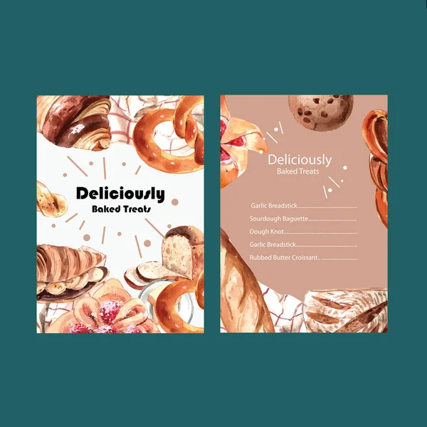Speisekarte Der Bäckerei Vorlage Design Für Restaurant Und Lebensmittelgeschäft Aquarell — Stockvektor