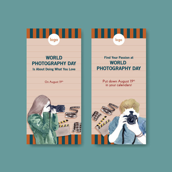 Flyer template design with World photography day for advertise and marketing watercolor illustratio