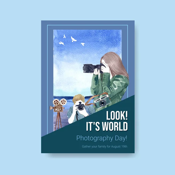 Broşür ve broşür ve broşür için dünya fotoğrafçılık günüyle birlikte poster şablonu tasarımı