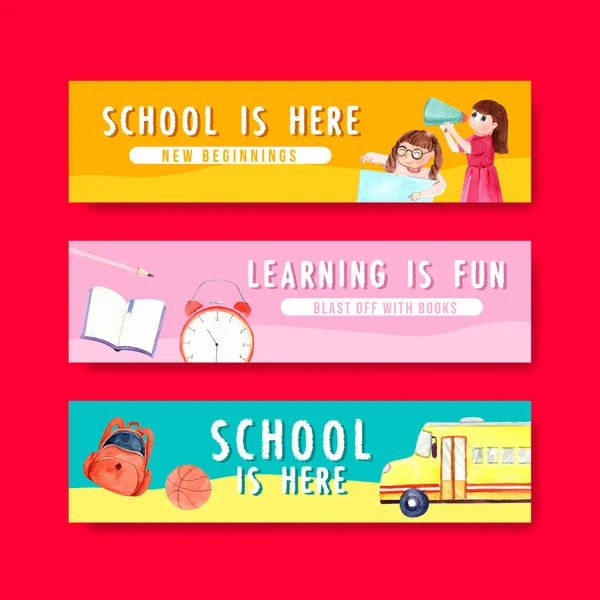 Broşür ve pazarlama suluboya Vektör İllüstrasyonunun afiş şablonuyla okula ve eğitim konseptine dönüş