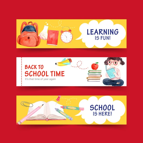 Broşür ve pazarlama suluboya Vektör İllüstrasyonunun afiş şablonuyla okula ve eğitim konseptine dönüş