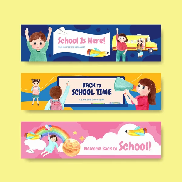 Broşür ve pazarlama suluboya Vektör İllüstrasyonunun afiş şablonuyla okula ve eğitim konseptine dönüş