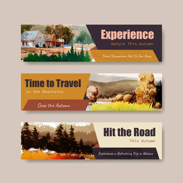 Pazarlama ve broşür için sonbahar tasarımlı sancak şablonu. Sonbahar mevsimleri suluboya vektör çizimi