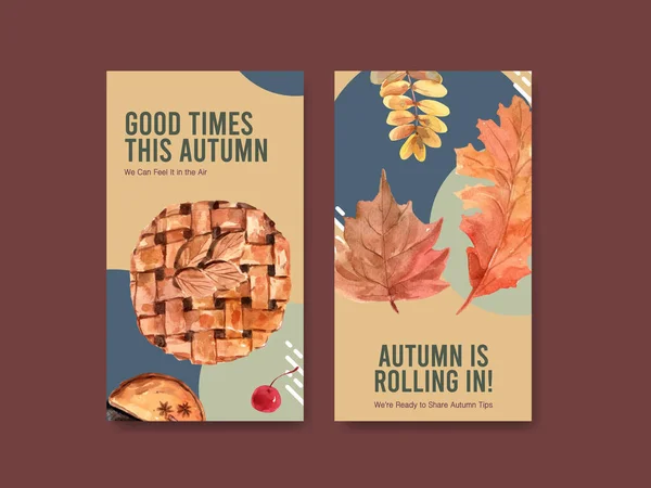 デジタルマーケティングとソーシャルメディア水彩ベクトルイラストのための秋の毎日のコンセプトデザインとInstagramのテンプレート — ストックベクタ