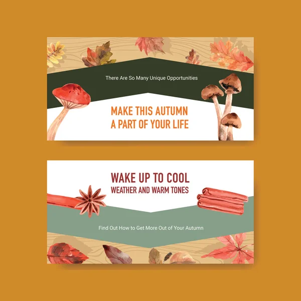 Çevrimiçi topluluk ve sosyal medya suluboya vektör illüstrasyonu için sonbahar günlük konsept tasarımı ile Twitter şablonu