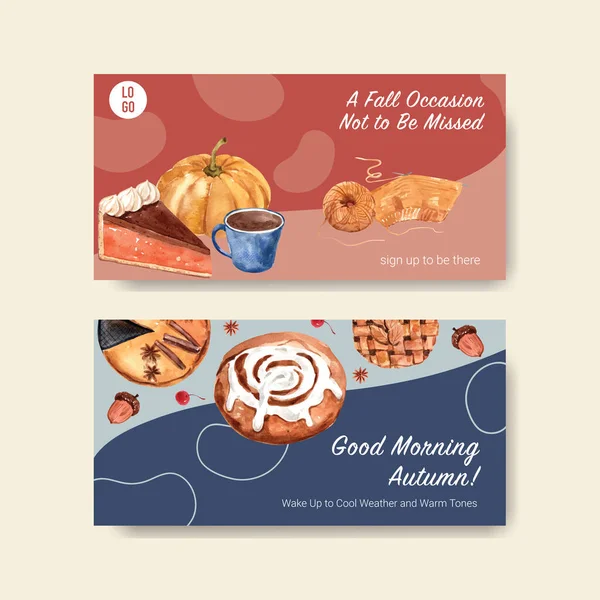 Çevrimiçi topluluk ve sosyal medya suluboya vektör illüstrasyonu için sonbahar günlük konsept tasarımı ile Twitter şablonu