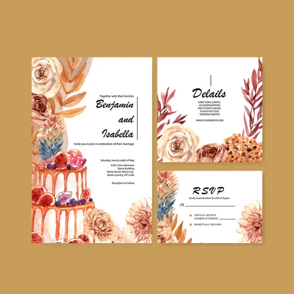 Hochzeitskarte Mit Herbstblumen Konzept Für Vorlage Und Einladungskarte Aquarell Illustration — Stockvektor