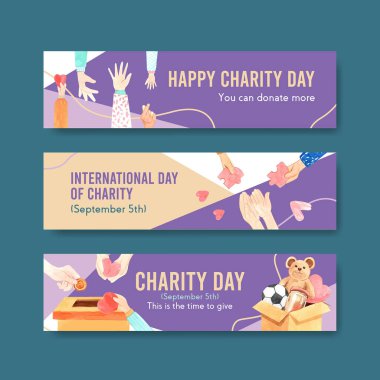  Uluslararası Yardım Günü, suluboya vektör reklamı ile birlikte pankart tasarımı.