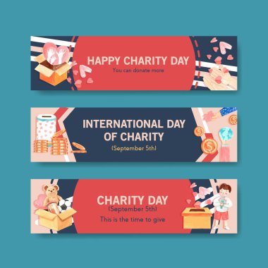  Uluslararası Yardım Günü, suluboya vektör reklamı ile birlikte pankart tasarımı.