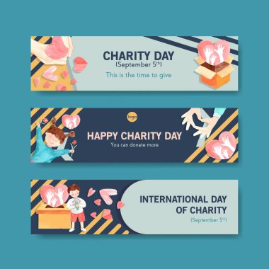  Uluslararası Yardım Günü, suluboya vektör reklamı ile birlikte pankart tasarımı.