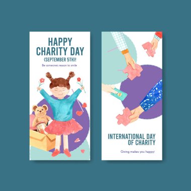 Uluslararası Yardım Günü broşür ve broşür ve broşür suluboya vektörü tasarımı.