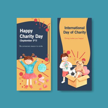  Uluslararası Yardım Günü broşür ve broşür ve broşür suluboya vektörü tasarımı.