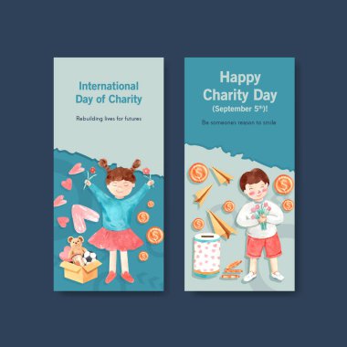  Uluslararası Yardım Günü broşür ve broşür ve broşür suluboya vektörü tasarımı.
