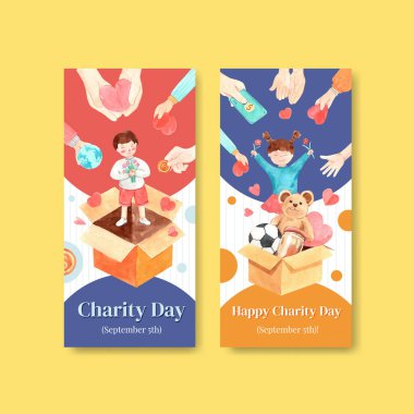  Uluslararası Yardım Günü broşür ve broşür ve broşür suluboya vektörü tasarımı.