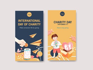  Sosyal medya ve internet suluboya vektörü için Uluslararası Yardım Günü konsepti tasarımı ile Instagram şablonu.