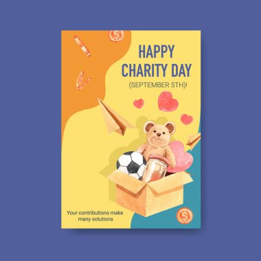 Broşür ve broşür ve broşür suluboya vektörü için Uluslararası Yardım Günü konsepti tasarımı ile poster şablonu.