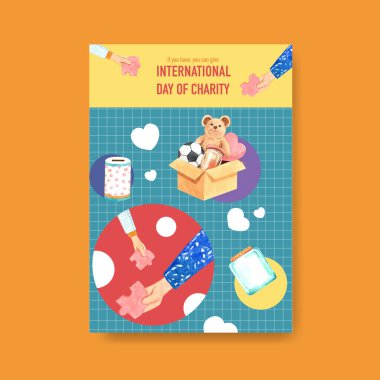 Broşür ve broşür ve broşür suluboya vektörü için Uluslararası Yardım Günü konsepti tasarımı ile poster şablonu.