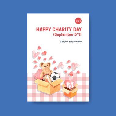 Broşür ve broşür ve broşür suluboya vektörü için Uluslararası Yardım Günü konsepti tasarımı ile poster şablonu.