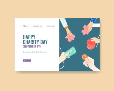  Online topluluk ve internet suluboya vektörü için Uluslararası Yardım Günü konsept tasarımı web sitesi şablonu.