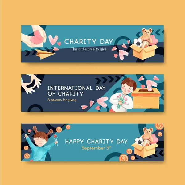  Uluslararası Yardım Günü, suluboya vektör reklamı ile birlikte pankart tasarımı.